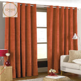 2 Pieces Plain Dyed Velvet Eyelet Curtains-Coral